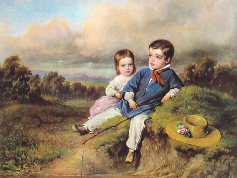 1822-August von Pettenkofen - Bambini in riva al ruscello (1849)